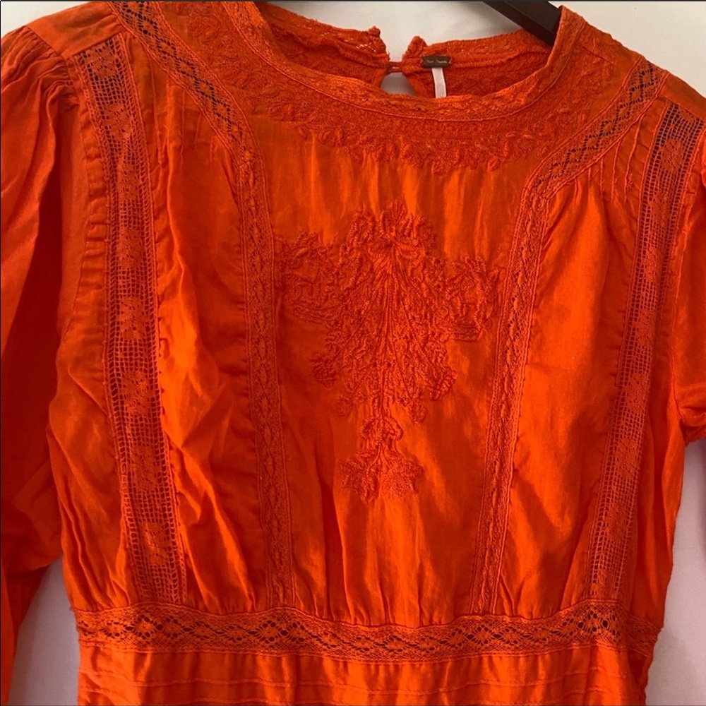 Free People OrangeEmbroidered beautiful Dress Sz8 - Picture 3 of 6